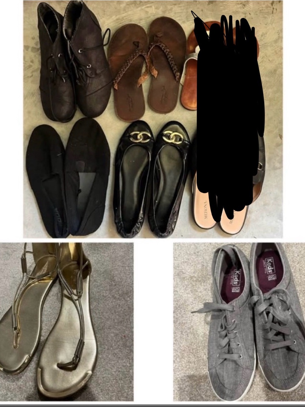size 10 womens name brand shoe/sandal bundle 6 pairs included